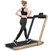 GYMAX 2 in 1 Under Desk Treadmill, 2.25HP Folding Walking Jogging Machine with Dual Display & Remote Controller, Electric Motorized Treadmill for Home/Gym (Gold)