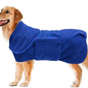 Geyecete Dog Drying Coat -Dry Fast Dog Bag - Dog Bathrobe Towel - Microfibre Fast Drying Super Absorbent Pet Dog Cat Bath Robe Towel,Luxuriously Soft-Blue-L