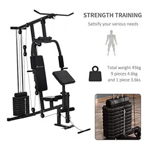 Soozier Multifunction Home Gym Station w/Pull-up Stand, Dip Station, Weight Stack Machine for Full Body Workout