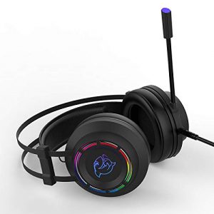 FIRSTBLOOD ONLY GAME. DHG160 Gaming Headset PS4 Headset with 7.1 Surround Sound, Noise Canceling Microphone, RGB Light, USB Cable Only, Black
