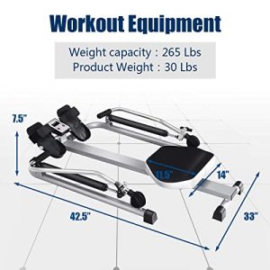 Goplus Hydraulic Rowing Machine Rower with LCD Monitor, Adjustable Resistance and Full Arm Extensions for Home Use, 265 lb Weight Capacity