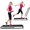 GYMAX Folding Treadmill, 2 in 1 Under Desk Electric Running Machine with LED Screen, Portable Walking Machine for Home, Office, Gym (White)