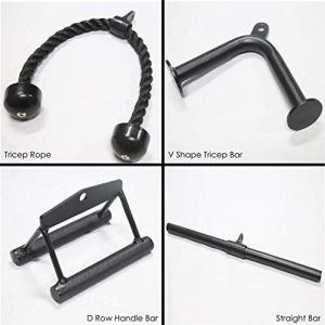 HulkFit Cable Attachments, Tricep Rope, Straight Bar, Seated Row, V Shaped Tricep Bar, Black