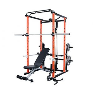 RitFit Garage & Home Gym Package Includes Optional 1000LBS Power Cage with LAT Pull Down,Weight Bench, Barbell Set with Olympic Barbell (Package 1.2K (Iron Plate 140LBS))