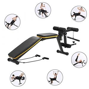 ZENOVA Weight Bench, Multi-Purpose Workout Bench Adjustable Incline Decline Exercise Bench with Leg Curl and Extension, Home Gym Strength Training Bench (Yellow Line)