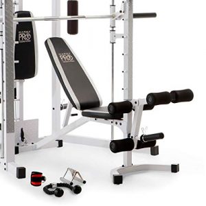 Marcy Smith Cage Combo Machine with Workout Bench and Heavy-Duty Total Body Strength Weight Bar Gym Equipment, White