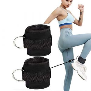 AOHO MOOON Comfortable Adjustable Padded Ankle Wrist Cuffs Neoprene Padded Straps D-Ring Glute Kickback for Cable Machine. Ideal for Glutes Exercises (2 Pack) (Black)