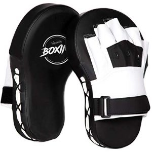 Valleycomfy 2Pcs Punching Mitts Extra Large & Thicken, Leatherette Curved Boxing Pads/Boxing Training Equipment, Ideal for Karate,Muay Thai Kick,MMA,Sparring