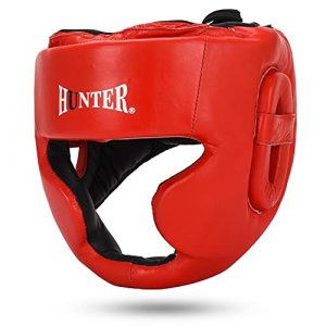 HUNTER Headguard for Professional Boxing, MMA Training Headgear, Kickboxing Head Gear, Headgear for Muay Thai, Grappling, Kickboxing, Karate, Taekwondo, Martial Arts (S/M, Red)