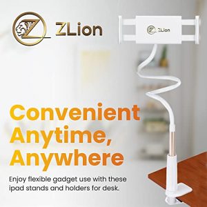 Zlion 360 Degree Tablet Holder, 31-Inch-Long Gooseneck Phone Holder with Clamp, Tablet and Cell Phone Holder for Treadmills or Furniture, Tablet Holder for Online Class, Reading, Watching and More