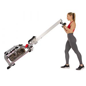 Sunny Health & Fitness Water Rowing Machine Rower w/ LCD Monitor, 265 Max Weight, Adjustable Footpads and Foldable 48