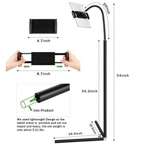 Ipad Stand Floor,Mindsky Tablet Floor Stand Gooseneck Long Arm Cell Phone Holder Mount for 7-13inch Tablet iPad, Including ipad Pro/Mini/Air, Samsung Galaxy Tab,Kindle e-Book Reader Black