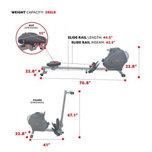 Sunny Health & Fitness SF-RW5856 Magnetic Rowing Machine Rower with Flywheel, 285 LB Max Weight, LCD Monitor and Device Holder