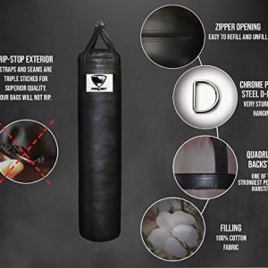 PROLAST Boxing / MMA / Muay Thai 5ft Heavy Punching Kicking Bag - Filled (Black, 100 lb)