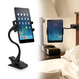 Macally Adjustable Gooseneck Tablet Holder & Phone Clip - Works with Phones & Tablets up to 8” - Flexible Phone Holder & Tablet Mount with Clip On Clamp for Desks up to 1.75” Thick (CLIPMOUNT),Black