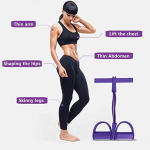 Upgrade 4-Tube Natural Latex Sit-up Bodybuilding Expander- Elastic Pull Rope Fitness Equipment- Pedal Resistance Band for Abdomen/Waist/Arm/Yoga Stretching Slimming Training (Purple)