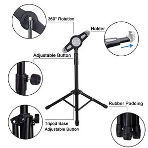 Raking Foldable Floor iPad Tablet Tripod Stand Height Adjustable 25 to 60 Inch Tablet Tripod Mount for iPad Pro 12.9