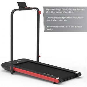 BiFanuo 2 in 1 Folding Treadmill, Smart Walking Running Machine with Bluetooth Audio Speakers, Installation-Free，Under Desk Treadmill for Home/Office Gym Cardio Fitness（Red）