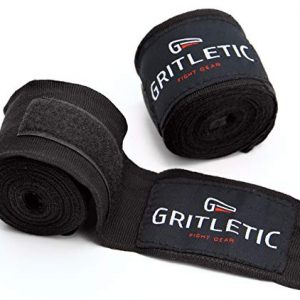 GRITLETIC Boxing Hand Wraps for Men & Women | Elastic 180 inch Wraps for Boxing Gloves, Wrist Support for Boxing Kickboxing Muay Thai MMA - Black