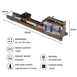 Gardenature Water Rowing Machine for Home Use, Wooden Water Rowing Machine with Bluetooth Monitor, Water Rower Family Gym Fitness Equipment-Brown