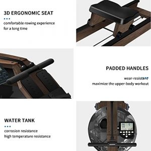 Gardenature Water Rowing Machine for Home Use, Wooden Water Rowing Machine with Bluetooth Monitor, Water Rower Family Gym Fitness Equipment-Brown