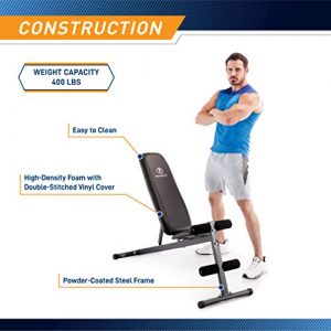 Marcy Exercise Utility Bench for Upright, Incline, Decline, and Flat Exercise SB-261W , Black, 42.00 x 19.00 x 51.00 inches