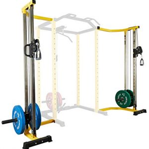 HulkFit Cable Crossover Attachment Multi-Function Adjustable Power Cage, 1000-Pound Capacity, Yellow