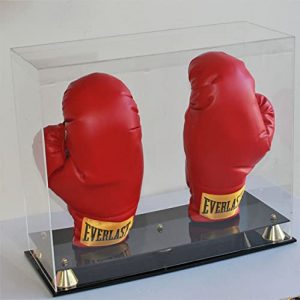 Boxing Glove Display Case Holder Showcase, UV Protection, Elegant Riser Stand (Two Gloves)