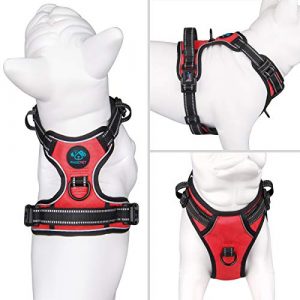 PHOEPET No Pull Dog Harnesses for Small Dogs Reflective Adjustable Front Clip Vest with Handle 2 Metal Rings 2 Buckles [Easy to Put on & Take Off](S, Red)