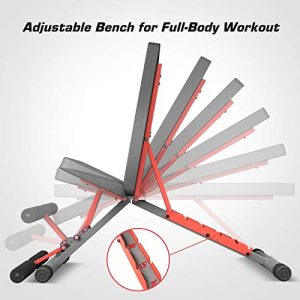 Pelpo Adjustable Weight Bench, Folding Weight Lifting Bench, Workout Benches for Home, Incline/Decline Bench for Full Body Workout, Strength Training Benches, Gym Bench with Fitness Resistance Bands