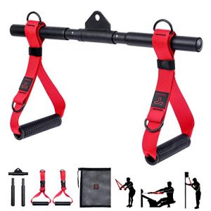 Tikaton Resistance Bands Handles Rowing Handle Sturdy and Non-Slip, Pulley Handles for Cable Machines LAT Pull Down Bar Pilateswith Durable D-Rings (Handles with Bar (Red))