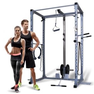 Gymnastics Power Rack with 24 Accessories, Squat Rack with Lat Pulldown and Pull Up Bar, Commercial High Capacity Home Gym Machine with All Equipment Included