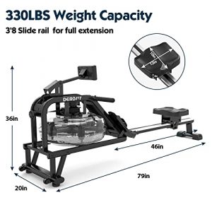 Water Rowing Machine,DEROFIT 46” Aluminum Slide Rail Water Resistance Rowing Machine for Home Outdoor Use,330LBS Capacity Water Rower with LCD Monitor Device Mount