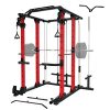 MAJOR LUTIE Power Cage, 1400 lbs Multi-Function Power Rack with Adjustable Cable Crossover System and More Training Attachment(Red)