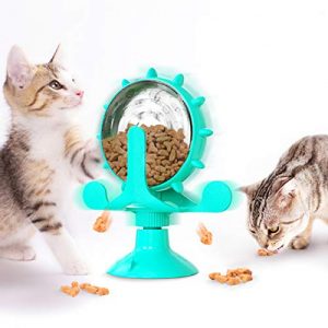 KUAIZI Cats Interactive Catnip Toys Treat Dispenser Toy Windmill Puzzle Suction Cup for Cat Exercise Wheel Treadmill Cat Toys for Indoor(Blue)