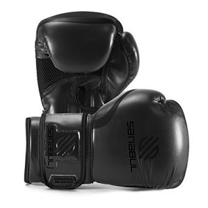 Sanabul Essential Gel Boxing Kickboxing Fighting / Bag Gloves (All Black, 10 oz)