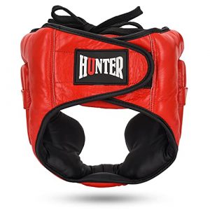 HUNTER Headguard for Professional Boxing, MMA Training Headgear, Kickboxing Head Gear, Headgear for Muay Thai, Grappling, Kickboxing, Karate, Taekwondo, Martial Arts (S/M, Red)