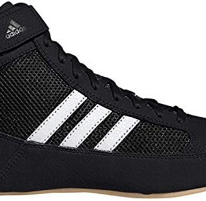 adidas Men's HVC Wrestling Shoe, Black/White/Iron Metallic, 7.5