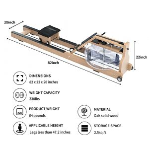 Gardenature Water Rowing Machine for Home Use, Wooden Water Rowing Machine with Bluetooth Monitor, Water Rower Family Gym Fitness Equipment-Beige