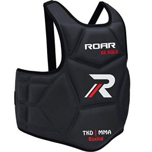 Roar Boxing Chest Guard Gel Padding MMA Body Protector Rib Shield Muay Thai Kickboxing Armour (Professional Black)