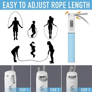 Weighted Jump Rope with Counter for Women and Men. Digital Counting Jump Rope for Workout. Skipping Rope for Exercise and Fitness. Includes Calorie Counter and Cordless Rope