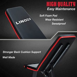 LINODI Weight Bench, Adjustable Strength Training Benches for Full Body Workout, Multi-Purpose Foldable Incline Decline Home Gym Bench