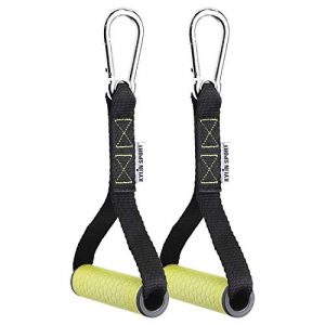 KYLIN SPORT Upgraded Cable Machine Attachments Resistance Bands Handles Grips Fitness Strap Stirrup Handle Cable Attachment Silicon Grip with Metal Carabiner Colorful Version (Yellow)