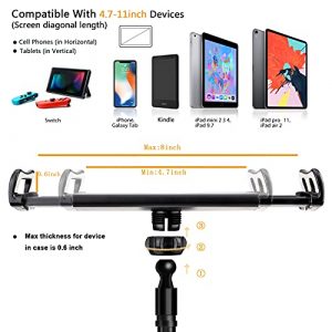Gooseneck Tablet Phone Holder, SRMATE Tablet Stand with Flexible Long Arm Clamp Clip Mount for iPhone, iPad, Switch, Samsung Galaxy Tabs, Kindle Fire for Bed Desk, 30 in (Black)