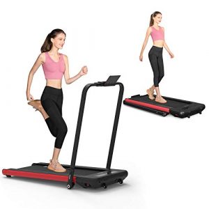 BiFanuo 2 in 1 Folding Treadmill, Smart Walking Running Machine with Bluetooth Audio Speakers, Installation-Free，Under Desk Treadmill for Home/Office Gym Cardio Fitness（Red）