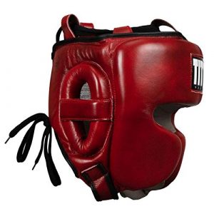 Title Boxing Blood Red Leather Sparring Headgear, Red, Large