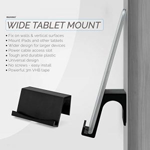 Universal Wide Tablet Wall Mount Dock Holder for iPad Air Mini & Pro, Galaxy Tab Note, Surface & iPhone, eBooks, Kindle, Pixel & More, Stick On 3M VHB, No Screws, TM03 by Brainwavz (Black)