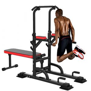 Kusou Power Tower Sit Up with Weight Bench Adjustable Pull Up Dip Station Weightlifting Barbell Bench Strength Training Workout Multi-Function Home Gym Workout Exercise Fitness Equipment