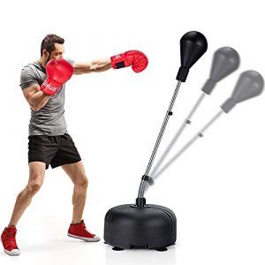 Goplus Punching Bag with Stand for Adults Kids, Freestanding Reflex Speed Bags with 55’’-62.5’’ Adjustable Height, Boxing Bag Equipment with Boxing Gloves for Home Gym Workout MMA Training, Fitness