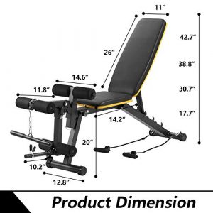 ZENOVA Weight Bench, Multi-Purpose Workout Bench Adjustable Incline Decline Exercise Bench with Leg Curl and Extension, Home Gym Strength Training Bench (Yellow Line)